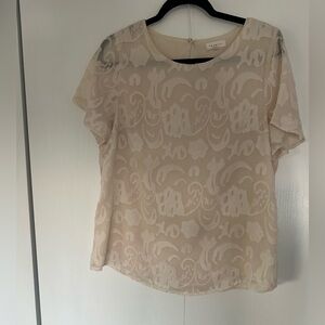 Cream Jacquard Floral Patterned Blouse